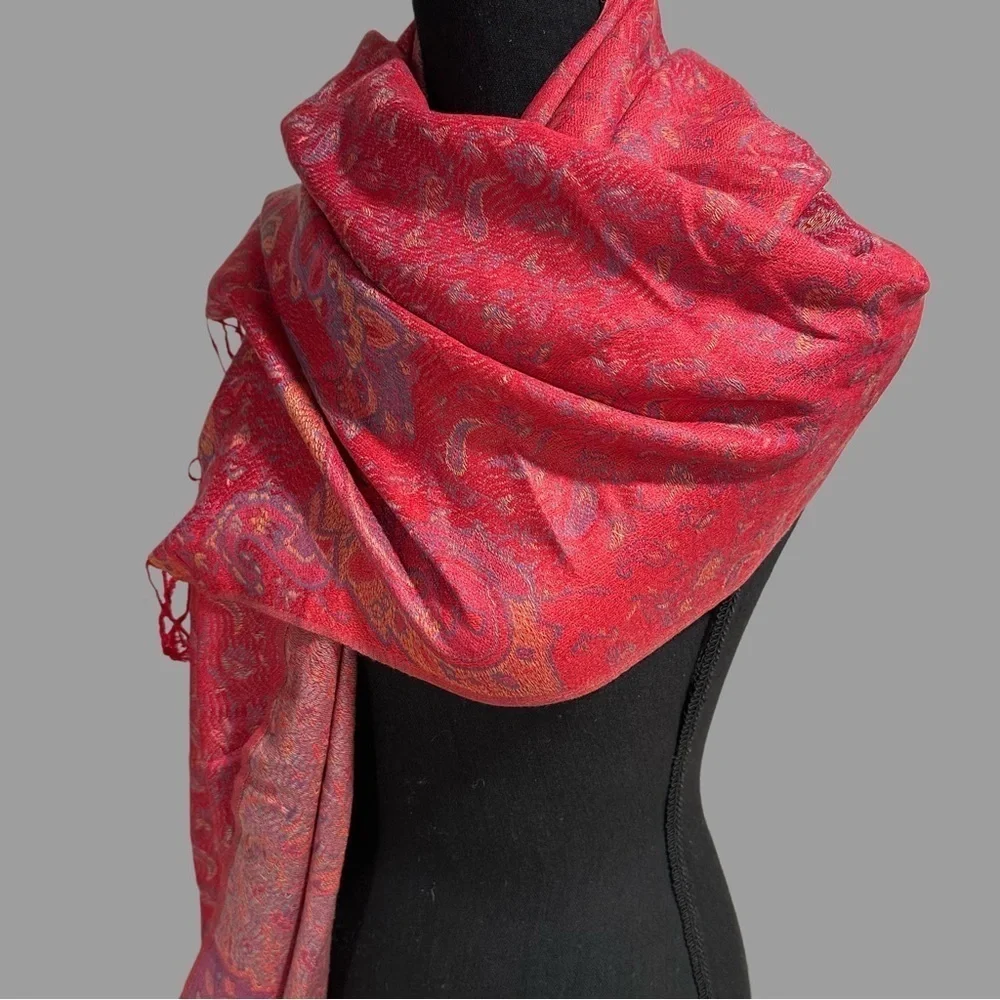 Elegant Shawl in Crimson Red- Versatile Wrap, Stole, Scarf, Veil, Soft & Cozy